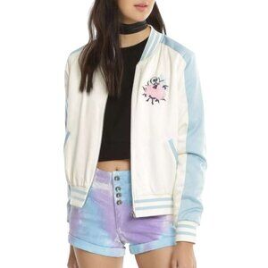 Disney Alice In Wonderland Rare Cream Satin Embroidered Bomber Jacket Size L